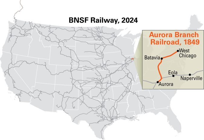 The current BNSF network compared to the original Aurora Branch 